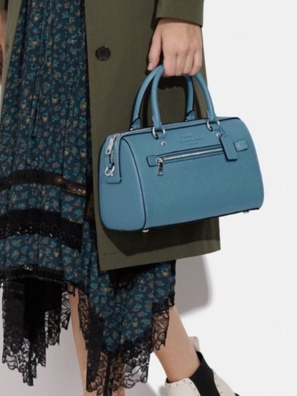 Coach Rowan Teal Leather Satchel Handbag